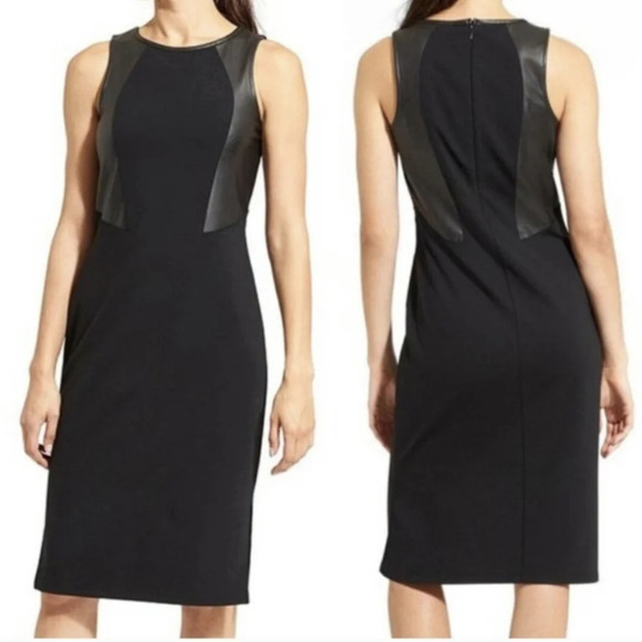 Athleta Ponte Night On The Town Black Sheath Dress w/Faux Leather Inserts, EUC! - Picture 1 of 10
